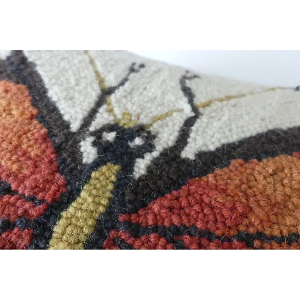 Hand Hooked Wool Butterfly Throw Pillow 18x18 Monarch Orange Black Nature Boho